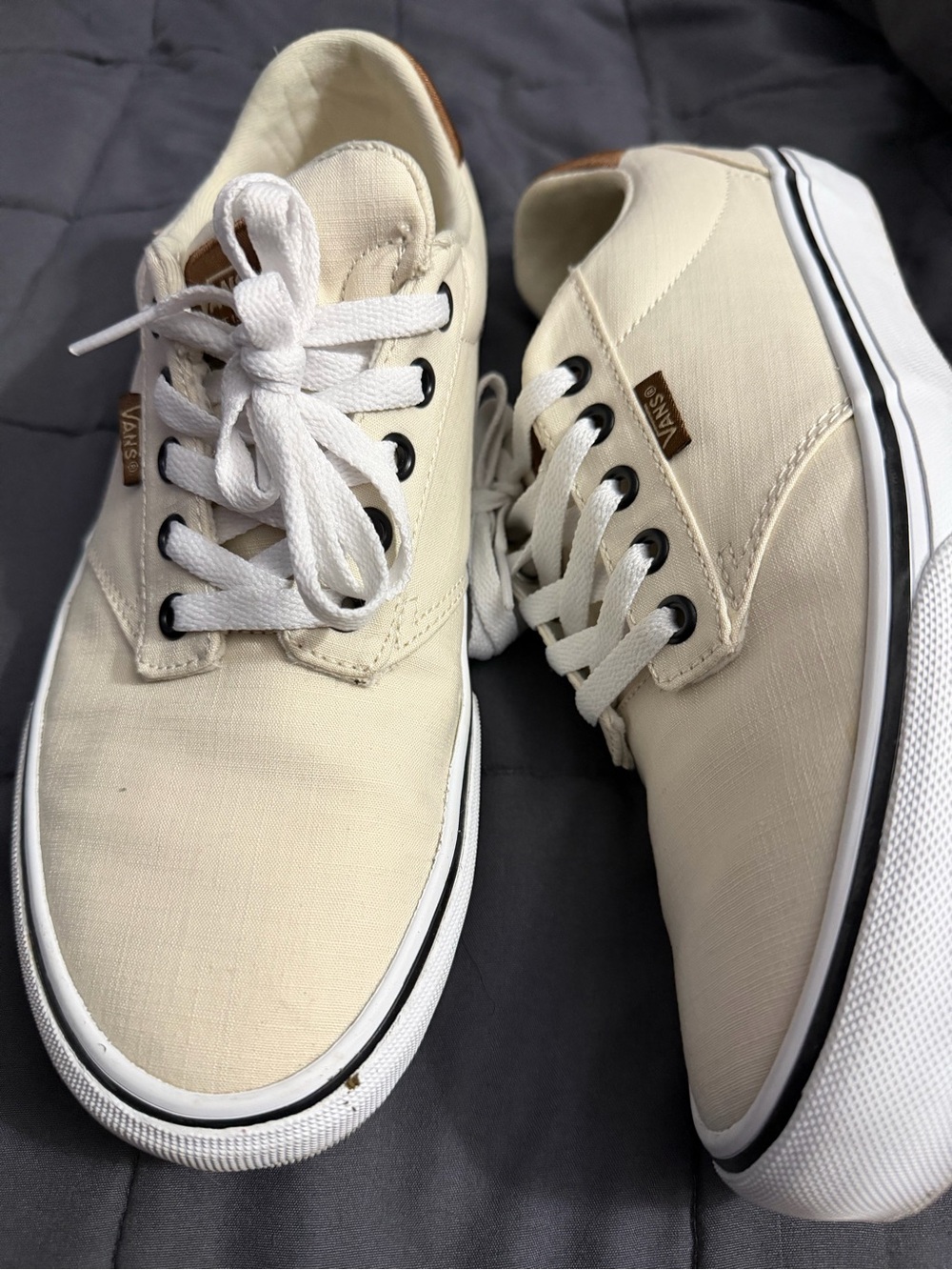 Vans Men’s Low-Top Canvas Sneakers in Cream/White